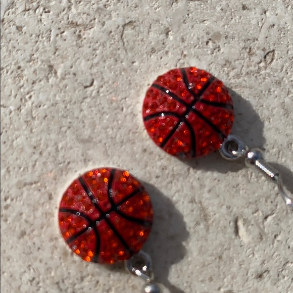 Rhinestone Orange Basketball Earrings - Picture 2 of 7